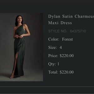 BHLDN size 4 Forest Green Dress